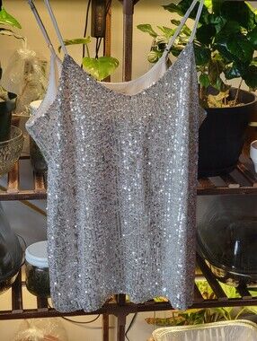 RICKI'S Silver Sequin Cami Top - Women's Sparkle Tank